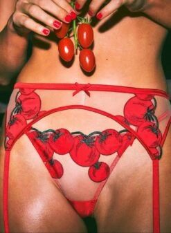 Fleur Du Mal Pomodoro Embroidery V-String