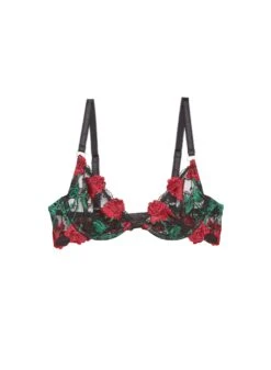 Fleur Du Mal Vampire Rose Embroidery Demi Bra 11 Fleur Du Mal Vampire Rose Embroidery Demi Bra -Luxury Bra Store BleedingRoseEmbroideryDemiBraFlat
