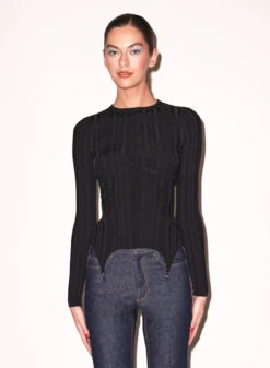 Fleur Du Mal Rib Long Sleeve Garter Top