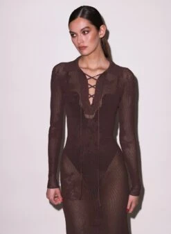 Fleur Du Mal Lace Pointelle Long Sleeve Dress
