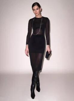 Fleur Du Mal Mesh Long Sleeve Midi Dress -Luxury Bra Store FDM 051624 41947 2 full