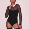 Fleur Du Mal Collared Bodysuit With Dotted Tulle 1 Fleur Du Mal Collared Bodysuit With Dotted Tulle -Luxury Bra Store FDM 112124 109801 full