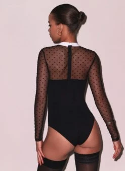 Fleur Du Mal Collared Bodysuit With Dotted Tulle -Luxury Bra Store FDM 112124 109852 full