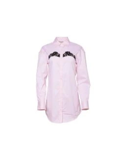 Fleur Du Mal Poplin Shirt Dress 12 Fleur Du Mal Poplin Shirt Dress -Luxury Bra Store LaceInsertPoplinButtonDownBabyPinkflat