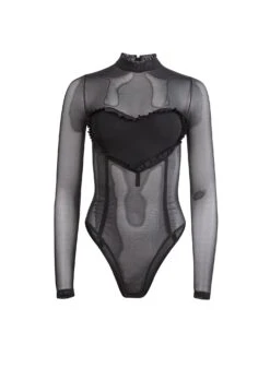 Fleur Du Mal Mesh Ruffle Heart Bodysuit -Luxury Bra Store MeshRuffleHeartBodysuitFlat