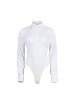 Fleur Du Mal Button Down Bodysuit -Luxury Bra Store Poplin Button Down Bodysuit flat