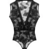 Fleur Du Mal Bouquet Lace Deep V Bodysuit -Luxury Bra Store bouquetdeepvbsflat1